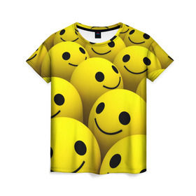 Женская футболка 3D с принтом Счастливые смайлики в Тюмени, 100% полиэфир ( синтетическое хлопкоподобное полотно) | прямой крой, круглый вырез горловины, длина до линии бедер | no problems | smile | без проблем | весёлый | довольный | оптимизм | позитив | позитивный | радость | смайлики | смех | счастливый | счастье | улыбаться | улыбка | хорошее настроение