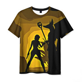 Мужская футболка 3D с принтом Tomb Raider в Тюмени, 100% полиэфир | прямой крой, круглый вырез горловины, длина до линии бедер | желтый | лара крофт | черный