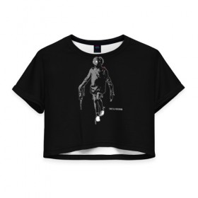 Женская футболка 3D укороченная с принтом Tretij rebenok grey в Тюмени, 100% полиэстер | круглая горловина, длина футболки до линии талии, рукава с отворотами | 
