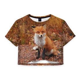 Женская футболка 3D укороченная с принтом Лиса в Тюмени, 100% полиэстер | круглая горловина, длина футболки до линии талии, рукава с отворотами | fox | животное | зверь | красивая | лес | лис | лиса | лисенок | лисица | лисичка | мех | патрикеевна | песец | плутовка | прикольная | природа | рыжая | рыжий цвет | сказка | хвост | хитрая | хищник