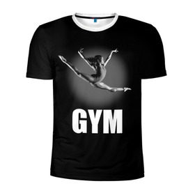 Мужская футболка 3D спортивная с принтом Gym в Тюмени, 100% полиэстер с улучшенными характеристиками | приталенный силуэт, круглая горловина, широкие плечи, сужается к линии бедра | girl | jump | sport | sportswoman | гимнастика | девушка | прыжок | спорт | спортсменка | фитнес