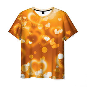 Мужская футболка 3D с принтом Сердечки в золоте в Тюмени, 100% полиэфир | прямой крой, круглый вырез горловины, длина до линии бедер | Тематика изображения на принте: желтый | золотое | сердечки | яркий
