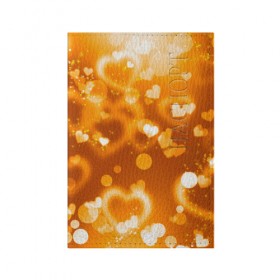 Обложка для паспорта матовая кожа с принтом Сердечки в золоте в Тюмени, натуральная матовая кожа | размер 19,3 х 13,7 см; прозрачные пластиковые крепления | Тематика изображения на принте: желтый | золотое | сердечки | яркий