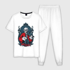 Мужская пижама хлопок с принтом Моцарт в Тюмени, 100% хлопок | брюки и футболка прямого кроя, без карманов, на брюках мягкая резинка на поясе и по низу штанин
 | 