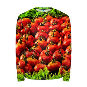 Мужской лонгслив 3D с принтом Томатик в Тюмени, 100% полиэстер | длинные рукава, круглый вырез горловины, полуприлегающий силуэт | Тематика изображения на принте: 3d | еда | зелень | красный | лето | много | овощи | пища | помидор | прикольные | томат | яркие
