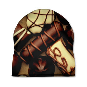 Шапка 3D с принтом Сладкие конфетки в Тюмени, 100% полиэстер | универсальный размер, печать по всей поверхности изделия | 3d | десерт | еда | конфеты | много | пища | разные | сладкое | темный | фигуры | фон | форма | шоколад | яркие
