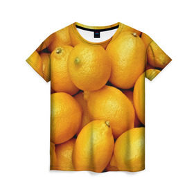 Женская футболка 3D с принтом Лимончики в Тюмени, 100% полиэфир ( синтетическое хлопкоподобное полотно) | прямой крой, круглый вырез горловины, длина до линии бедер | 3d | витамин | еда | желтый | лето | лимон | много | пища | прикольные | сочные | фрукты | цитрус | яркие