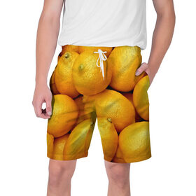 Мужские шорты 3D с принтом Лимончики в Тюмени,  полиэстер 100% | прямой крой, два кармана без застежек по бокам. Мягкая трикотажная резинка на поясе, внутри которой широкие завязки. Длина чуть выше колен | Тематика изображения на принте: 3d | витамин | еда | желтый | лето | лимон | много | пища | прикольные | сочные | фрукты | цитрус | яркие