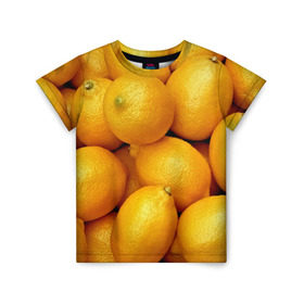 Детская футболка 3D с принтом Лимончики в Тюмени, 100% гипоаллергенный полиэфир | прямой крой, круглый вырез горловины, длина до линии бедер, чуть спущенное плечо, ткань немного тянется | 3d | витамин | еда | желтый | лето | лимон | много | пища | прикольные | сочные | фрукты | цитрус | яркие