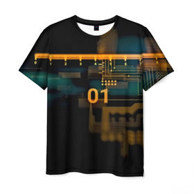 Мужская футболка 3D с принтом hi-tech в Тюмени, 100% полиэфир | прямой крой, круглый вырез горловины, длина до линии бедер | кибер | схема | темный | хай тек