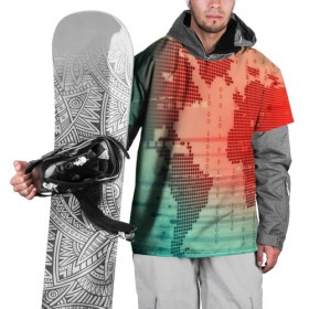 Накидка на куртку 3D с принтом Цифровой мир в Тюмени, 100% полиэстер |  | Тематика изображения на принте: зеленый | карта | кибер | красный