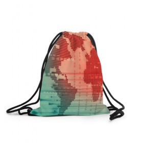 Рюкзак-мешок 3D с принтом Цифровой мир в Тюмени, 100% полиэстер | плотность ткани — 200 г/м2, размер — 35 х 45 см; лямки — толстые шнурки, застежка на шнуровке, без карманов и подкладки | зеленый | карта | кибер | красный