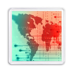 Магнит 55*55 с принтом Цифровой мир в Тюмени, Пластик | Размер: 65*65 мм; Размер печати: 55*55 мм | зеленый | карта | кибер | красный