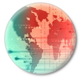 Значок с принтом Цифровой мир в Тюмени,  металл | круглая форма, металлическая застежка в виде булавки | зеленый | карта | кибер | красный