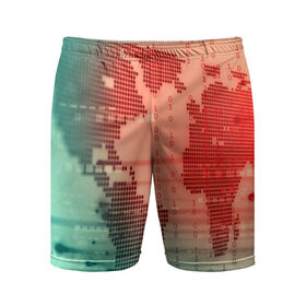 Мужские шорты 3D спортивные с принтом Цифровой мир в Тюмени,  |  | зеленый | карта | кибер | красный
