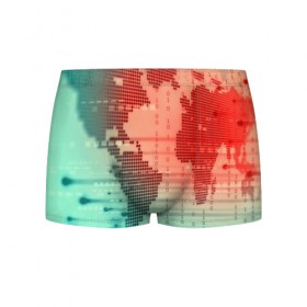 Мужские трусы 3D с принтом Цифровой мир в Тюмени, 50% хлопок, 50% полиэстер | классическая посадка, на поясе мягкая тканевая резинка | зеленый | карта | кибер | красный