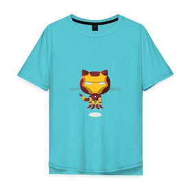 Мужская футболка хлопок Oversize с принтом ironcat в Тюмени, 100% хлопок | свободный крой, круглый ворот, “спинка” длиннее передней части | cat | github | ironcat | ironman