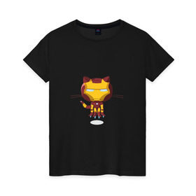 Женская футболка хлопок с принтом ironcat в Тюмени, 100% хлопок | прямой крой, круглый вырез горловины, длина до линии бедер, слегка спущенное плечо | cat | github | ironcat | ironman