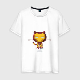 Мужская футболка хлопок с принтом ironcat в Тюмени, 100% хлопок | прямой крой, круглый вырез горловины, длина до линии бедер, слегка спущенное плечо. | cat | github | ironcat | ironman