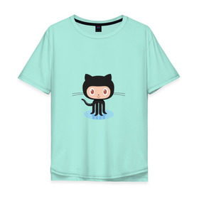 Мужская футболка хлопок Oversize с принтом github cat в Тюмени, 100% хлопок | свободный крой, круглый ворот, “спинка” длиннее передней части | cat | github