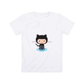 Детская футболка хлопок с принтом github cat в Тюмени, 100% хлопок | круглый вырез горловины, полуприлегающий силуэт, длина до линии бедер | cat | github