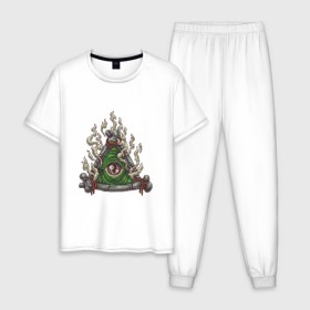 Мужская пижама хлопок с принтом Масон в Тюмени, 100% хлопок | брюки и футболка прямого кроя, без карманов, на брюках мягкая резинка на поясе и по низу штанин
 | кости | масон | огонь | пламя