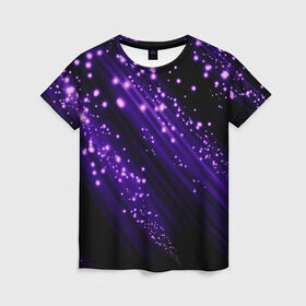 Женская футболка 3D с принтом Twinkle в Тюмени, 100% полиэфир ( синтетическое хлопкоподобное полотно) | прямой крой, круглый вырез горловины, длина до линии бедер | 3d | абстракция | блеск | линии | лучи | огоньки | полосы | прикольные | пятна | свет | темный | фиолетовый | яркие
