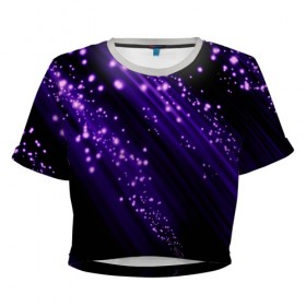 Женская футболка 3D укороченная с принтом Twinkle в Тюмени, 100% полиэстер | круглая горловина, длина футболки до линии талии, рукава с отворотами | 3d | абстракция | блеск | линии | лучи | огоньки | полосы | прикольные | пятна | свет | темный | фиолетовый | яркие
