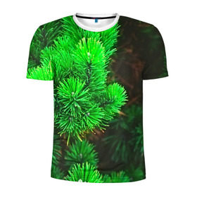 Мужская футболка 3D спортивная с принтом Зелёная ель в Тюмени, 100% полиэстер с улучшенными характеристиками | приталенный силуэт, круглая горловина, широкие плечи, сужается к линии бедра | Тематика изображения на принте: 3d | ёлка | ель | зелёный | лес | новый год | праздник | природа | текстура | фон