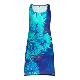 Платье-майка 3D с принтом Голубая ель в Тюмени, 100% полиэстер | полуприлегающий силуэт, широкие бретели, круглый вырез горловины, удлиненный подол сзади. | 3d | ёлка | ель | зелёный | лес | новый год | праздник | природа | текстура | фон