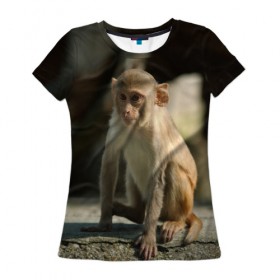 Женская футболка 3D с принтом Мартышка в Тюмени, 100% полиэфир ( синтетическое хлопкоподобное полотно) | прямой крой, круглый вырез горловины, длина до линии бедер | животное | мартышка | обезьяна | примат