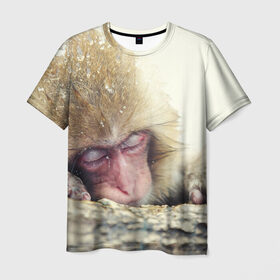 Мужская футболка 3D с принтом Обезьянка спит в Тюмени, 100% полиэфир | прямой крой, круглый вырез горловины, длина до линии бедер | Тематика изображения на принте: бабуин | животное | обезьяна | орангутанг | примат