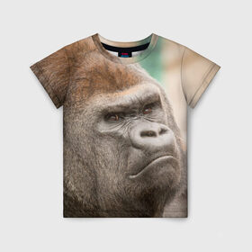 Детская футболка 3D с принтом Обезьяна в Тюмени, 100% гипоаллергенный полиэфир | прямой крой, круглый вырез горловины, длина до линии бедер, чуть спущенное плечо, ткань немного тянется | Тематика изображения на принте: горилла | животное | обезьяна | примат
