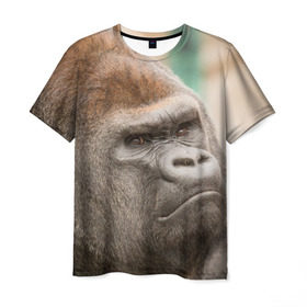 Мужская футболка 3D с принтом Обезьяна в Тюмени, 100% полиэфир | прямой крой, круглый вырез горловины, длина до линии бедер | Тематика изображения на принте: горилла | животное | обезьяна | примат