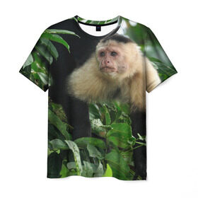 Мужская футболка 3D с принтом Обезьянка в джунглях в Тюмени, 100% полиэфир | прямой крой, круглый вырез горловины, длина до линии бедер | бабуин | гамадрил | гиббон | горилла | гуманоид | дарвин | животное | зоопарк | кинг конг | мартышка | маугли | обезьяна | орангутанг | предок | примат | рожа | хомо сапиенс | шимпанзе