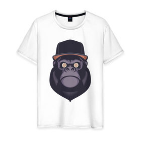 Мужская футболка хлопок с принтом Гипноз гориллы в Тюмени, 100% хлопок | прямой крой, круглый вырез горловины, длина до линии бедер, слегка спущенное плечо. | 