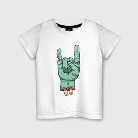 Детская футболка хлопок с принтом Зомби рок в Тюмени, 100% хлопок | круглый вырез горловины, полуприлегающий силуэт, длина до линии бедер | Тематика изображения на принте: зомби | кисть | кости | рок | рука
