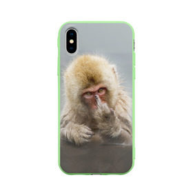 Чехол для Apple iPhone X силиконовый матовый с принтом Японская макака в Тюмени, Силикон | Печать на задней стороне чехла, без боковой панели | макак | мартышка | обезьяна | палец | япония