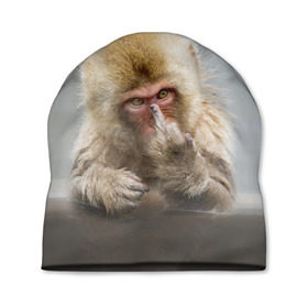 Шапка 3D с принтом Японская макака в Тюмени, 100% полиэстер | универсальный размер, печать по всей поверхности изделия | макак | мартышка | обезьяна | палец | япония