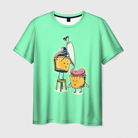 Мужская футболка 3D с принтом Забавные пироженки в Тюмени, 100% полиэфир | прямой крой, круглый вырез горловины, длина до линии бедер | 
