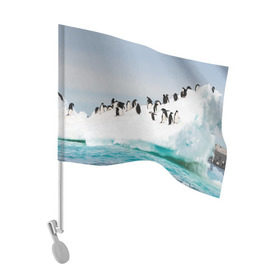 Флаг для автомобиля с принтом Пингвины на айсберге в Тюмени, 100% полиэстер | Размер: 30*21 см | айсберг | антарктида | антарктика | арктика | буревестник | глупый | императорский | клюв | королевский | крылья | ласты | лёд | линукс | океан | пилигрим | полюс | птица | север | снег | умка | фрак