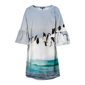 Детское платье 3D с принтом Пингвины на айсберге в Тюмени, 100% полиэстер | прямой силуэт, чуть расширенный к низу. Круглая горловина, на рукавах — воланы | айсберг | антарктида | антарктика | арктика | буревестник | глупый | императорский | клюв | королевский | крылья | ласты | лёд | линукс | океан | пилигрим | полюс | птица | север | снег | умка | фрак