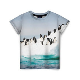 Детская футболка 3D с принтом Пингвины на айсберге в Тюмени, 100% гипоаллергенный полиэфир | прямой крой, круглый вырез горловины, длина до линии бедер, чуть спущенное плечо, ткань немного тянется | айсберг | антарктида | антарктика | арктика | буревестник | глупый | императорский | клюв | королевский | крылья | ласты | лёд | линукс | океан | пилигрим | полюс | птица | север | снег | умка | фрак