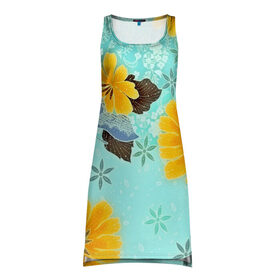 Платье-майка 3D с принтом Цветочный узор в Тюмени, 100% полиэстер | полуприлегающий силуэт, широкие бретели, круглый вырез горловины, удлиненный подол сзади. | 