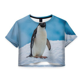 Женская футболка 3D укороченная с принтом Пингвин на айсберге в Тюмени, 100% полиэстер | круглая горловина, длина футболки до линии талии, рукава с отворотами | айсберг | антарктида | антарктика | арктика | буревестник | глупый | императорский | клюв | королевский | крылья | ласты | лёд | линукс | океан | пилигрим | полюс | птица | север | снег | умка | фрак