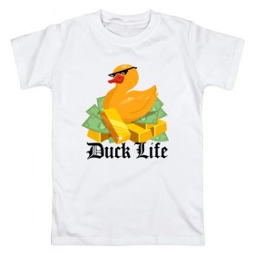 Мужская футболка хлопок с принтом Duck Life в Тюмени, 100% хлопок | прямой крой, круглый вырез горловины, длина до линии бедер, слегка спущенное плечо. | duck | ducklife | life | thuglife | утка | уточка