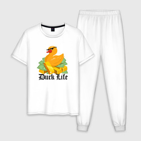 Мужская пижама хлопок с принтом Duck Life в Тюмени, 100% хлопок | брюки и футболка прямого кроя, без карманов, на брюках мягкая резинка на поясе и по низу штанин
 | duck | ducklife | life | thuglife | утка | уточка