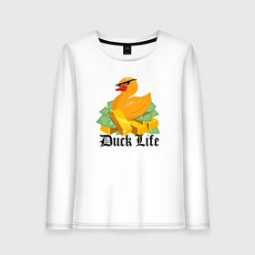 Женский лонгслив хлопок с принтом Duck Life в Тюмени, 100% хлопок |  | duck | ducklife | life | thuglife | утка | уточка