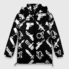 Женская зимняя куртка 3D с принтом Оружие черный микс в Тюмени, верх — 100% полиэстер; подкладка — 100% полиэстер; утеплитель — 100% полиэстер | длина ниже бедра, силуэт Оверсайз. Есть воротник-стойка, отстегивающийся капюшон и ветрозащитная планка. 

Боковые карманы с листочкой на кнопках и внутренний карман на молнии | граната | гранатомет | детские | детям | иконки | камуфляж | меч | микс | мина | много | мушкет | оружие | пистолет | пулемет | пушка | рпг | силуэт | символ | снайперская винтовка | швейцарский нож