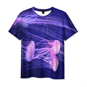 Мужская футболка 3D с принтом Розовые медузы в Тюмени, 100% полиэфир | прямой крой, круглый вырез горловины, длина до линии бедер | аквариум | вода | дайвинг | милые | море | океан | плывет | подводный мир | рыбалка | рыбка | рыбы | стая | фауна